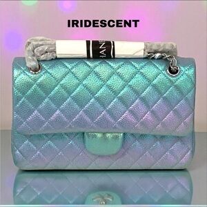 New Iridescent Leather Quilted Blue Rainbow Shimmer Shifting Color Crossbody